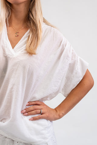 Blusa Cotone Scollo a V bianco|Colore:Bianco
