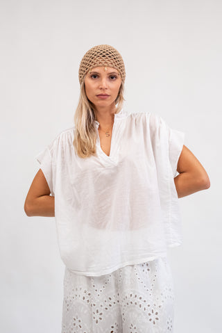 Blusa Cotone Scollo a V bianco|Colore:Bianco