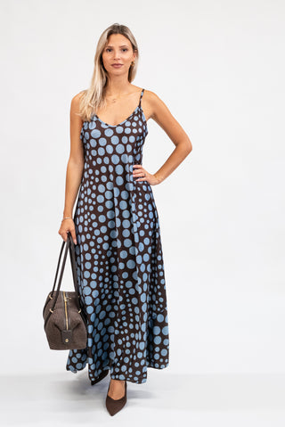 Abito  Lungo Pois moro/celeste|Colore:Moro/celeste