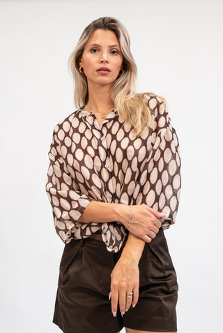 Camicia Fantasia Seta moro/panna|Colore:Moro/panna