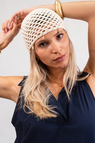 Cuffia Crochet Conchiglie panna|Colore:Panna