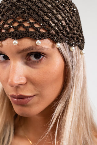 Cuffia Crochet Perle moro|Colore:Moro