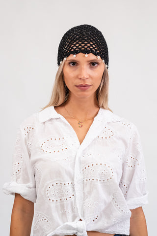 Cuffia Crochet Perle nero|Colore:Nero