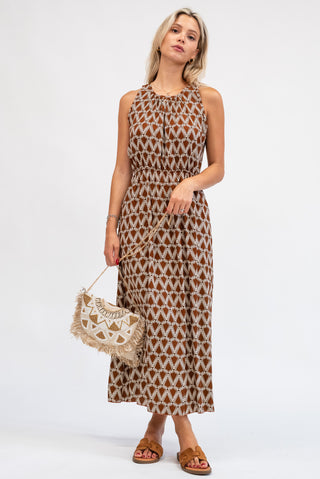 Abito Smanicato Fantasia coccio/beige|Colore:Coccio/beige