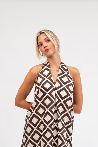 Abito Fantasia Rombi beige/moro|Colore:Beige/moro