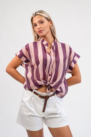 Camicia Coreana a Righe rosa/prugna|Colore:Rosa/prugna