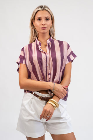 Camicia Coreana a Righe rosa/prugna|Colore:Rosa/prugna