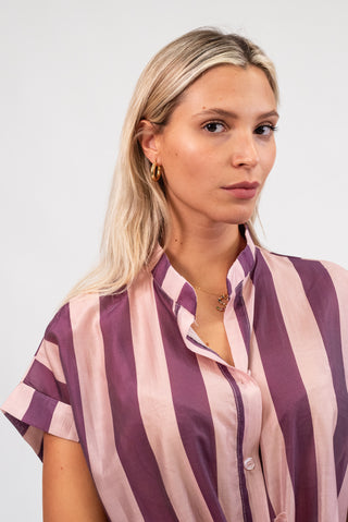 Camicia Coreana a Righe rosa/prugna|Colore:Rosa/prugna