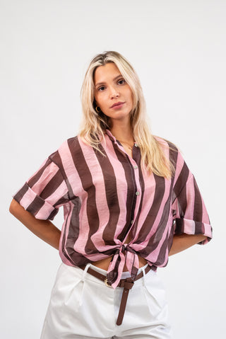 Camicia Coreana a Righe moro/rosa|Colore:Moro/rosa