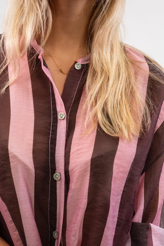 Camicia Coreana a Righe moro/rosa|Colore:Moro/rosa