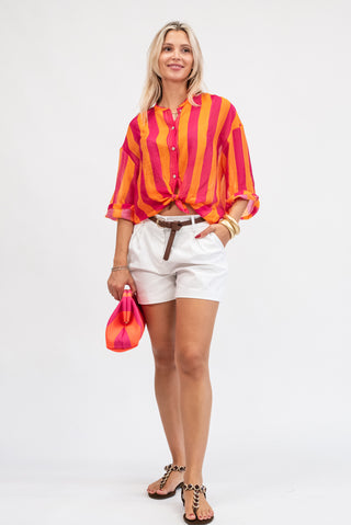 Camicia Coreana a Righe arancio/fuxia|Colore:Arancio/fuxia