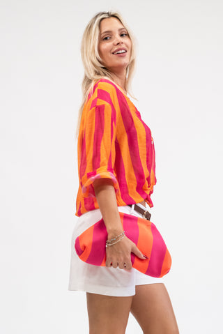 Camicia Coreana a Righe arancio/fuxia|Colore:Arancio/fuxia