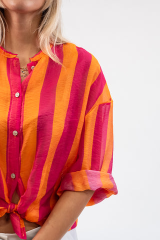 Camicia Coreana a Righe arancio/fuxia|Colore:Arancio/fuxia