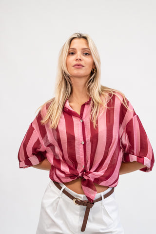 Camicia Coreana a Righe boerdeaux/rosa|Colore:Boerdeaux/rosa