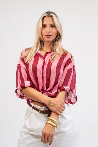 Camicia Coreana a Righe boerdeaux/rosa|Colore:Boerdeaux/rosa