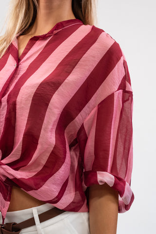 Camicia Coreana a Righe boerdeaux/rosa|Colore:Boerdeaux/rosa