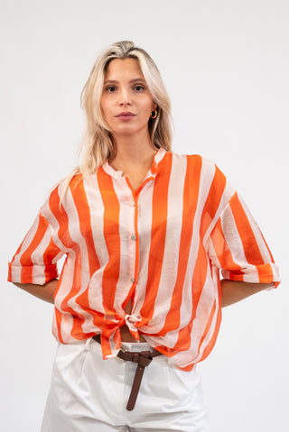 Camicia Coreana a Righe arancio/panna|Colore:Arancio/panna