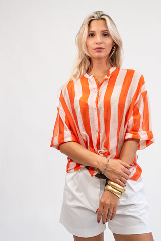 Camicia Coreana a Righe arancio/panna|Colore:Arancio/panna
