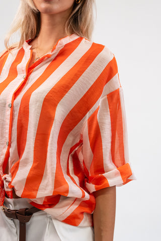 Camicia Coreana a Righe arancio/panna|Colore:Arancio/panna