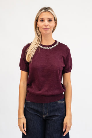 Maglia Lurex con Collo Gioiello bordeux|Colore:Bordeux