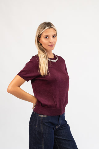 Maglia Lurex con Collo Gioiello bordeux|Colore:Bordeux