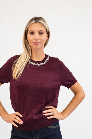 Maglia Lurex con Collo Gioiello bordeux|Colore:Bordeux