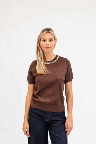 Maglia Lurex con Collo Gioiello moro|Colore:Moro