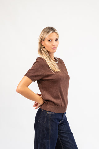 Maglia Lurex con Collo Gioiello moro|Colore:Moro