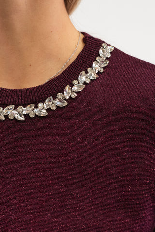 Maglia Lurex con Collo Gioiello bordeux|Colore:Bordeux