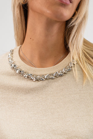Maglia Lurex con Collo Gioiello beige|Colore:Beige