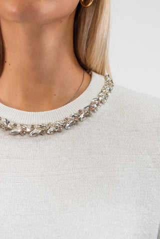 Maglia Lurex con Collo Gioiello panna|Colore:Panna