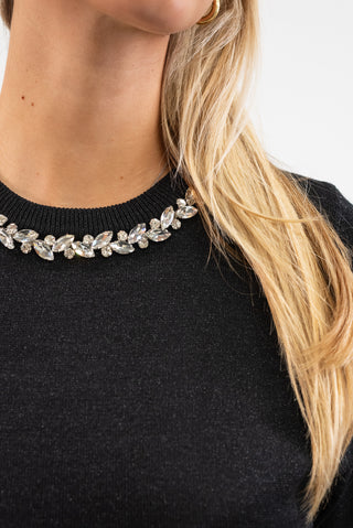 Maglia Lurex con Collo Gioiello nero|Colore:Nero