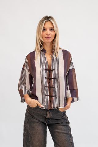 Camicia Righe con Alamari bordeux|Colore:Bordeux