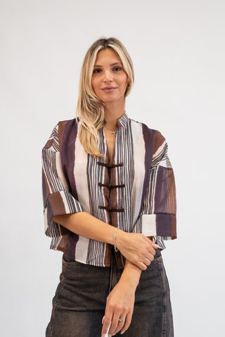 Camicia Righe con Alamari bordeux|Colore:Bordeux