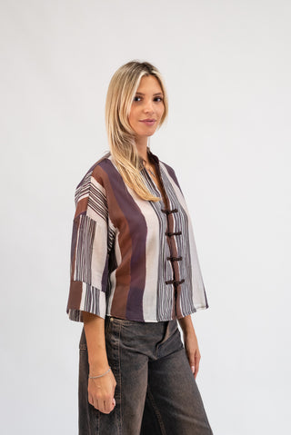 Camicia Righe con Alamari bordeux|Colore:Bordeux