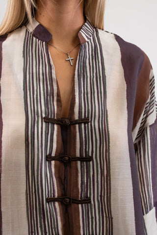 Camicia Righe con Alamari bordeux|Colore:Bordeux