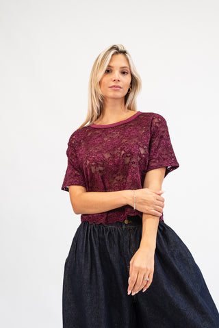 Maglia Manica Corta Pizzo bordeux|Colore:Bordeux