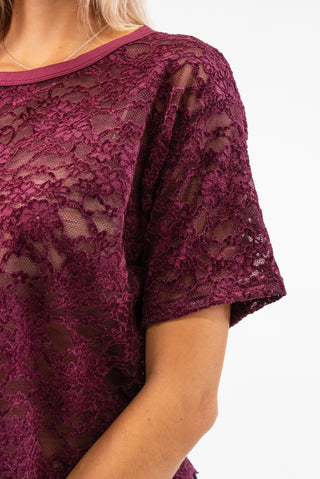 Maglia Manica Corta Pizzo bordeux|Colore:Bordeux