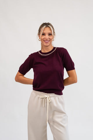 Maglia Collo Perline bordeux|Colore:Bordeux
