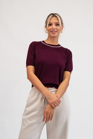 Maglia Collo Perline bordeux|Colore:Bordeux