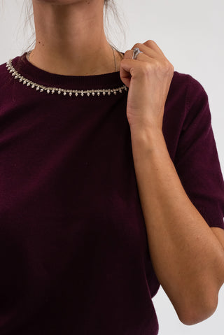 Maglia Collo Perline bordeux|Colore:Bordeux