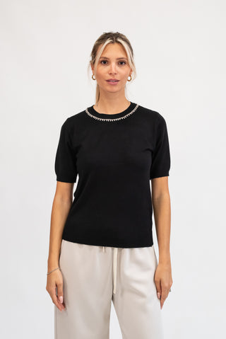 Maglia Collo Perline nero|Colore:Nero