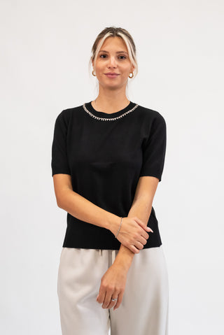 Maglia Collo Perline nero|Colore:Nero