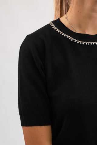 Maglia Collo Perline nero|Colore:Nero