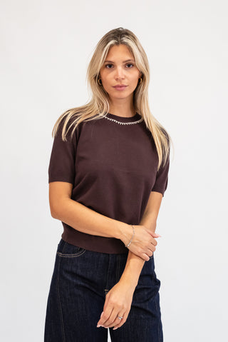 Maglia Collo Perline moro|Colore:Moro