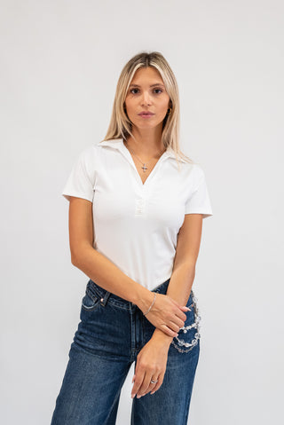Maglia Polo Scollo V bianco|Colore:Bianco
