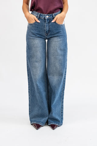 Jeans Wide Leg con Tasca a Contrasto jeans|Colore:Jeans