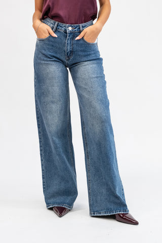 Jeans Wide Leg con Tasca a Contrasto jeans|Colore:Jeans
