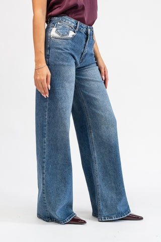 Jeans Wide Leg con Tasca a Contrasto jeans|Colore:Jeans