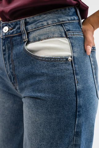 Jeans Wide Leg con Tasca a Contrasto jeans|Colore:Jeans